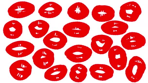 Animation Red Lips Pattern Air Kisses Doodle Style Video Love — Videoclip de stoc