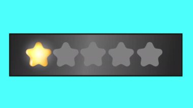 Animation of lighting gold stars rating on a blue screen. The concept of high app appreciation, praise, high service. 4k video shining icons with alpha channel.