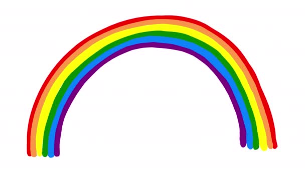 Cartoon Rainbow Splashes White Screen Concept Children Drawing Positive Perception — Wideo stockowe