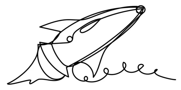 Літаюча Космічна Ракета Одній Лінії Білому Тлі Стокова Векторна Ілюстрація — стоковий вектор