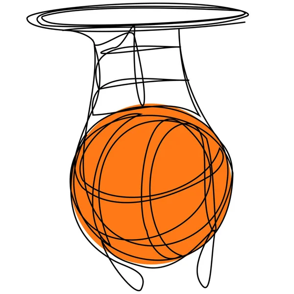 One Line Orange Basketball Ball Ring White Background Abstract Illustration — Image vectorielle