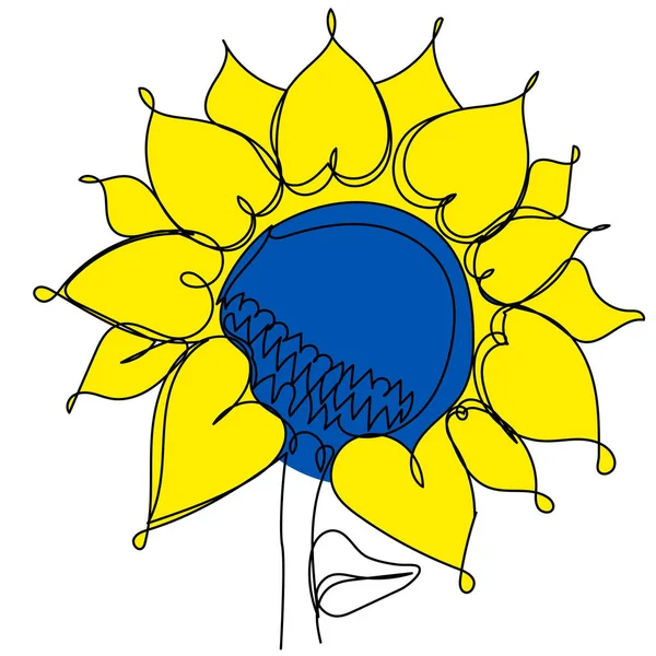 Sunflower One Line Blue Yellow Color White Background Symbol Ukraine — стоковий вектор