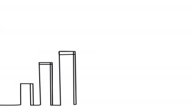 Çöken kolonların tek bir çizgiyle çizimi. Pazarlama barındaki keskin bir krizin animasyonu. Kriz ve değer kaybıyla ilgili bir sunum için 4k beyaz tahta video.