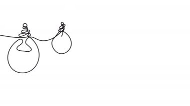 Self-drawing of burning light bulbs in one line on a white screen. Animation with an abstract garland. 4K stock video shining decoration.