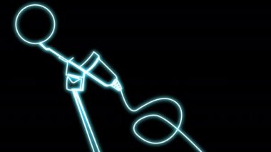 Neon şarkıcısı mikrofon animasyonu siyah ekranda. Ses ekipmanları tek hatta. Müzik videoları, podcastlar, sesli kitaplar, temyizler için hareketli grafikler. Hikaye için yaratıcı video. Alfa kanallı 4k.