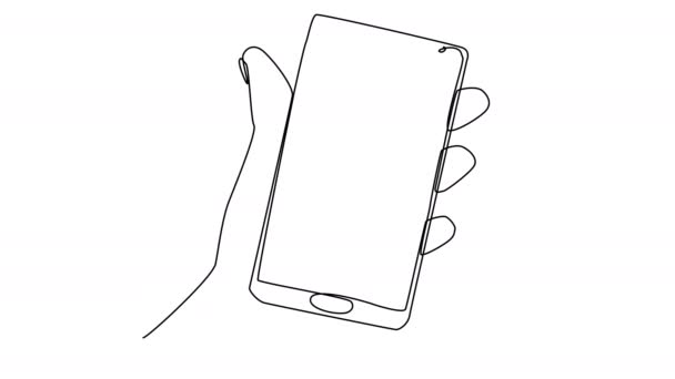 Auto Desenho Mão Com Smartphone Gráfico Negócios Caindo Uma Tela — Vídeo de Stock