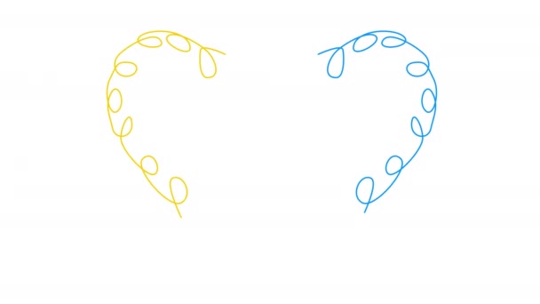 用蓝黄颜色在一条线上自画的小穗 支持乌克兰的带有心征的动画 4K白板视频 介绍爱与希望的概念 — 图库视频影像