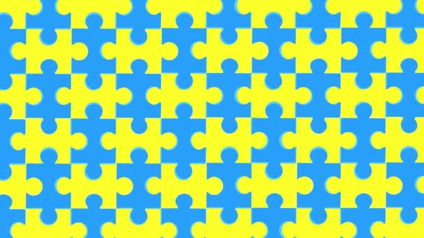 Gathering Disassembling Yellow Blue Puzzle Decaying Particles Ukrainian Flowers Animation — ストック動画