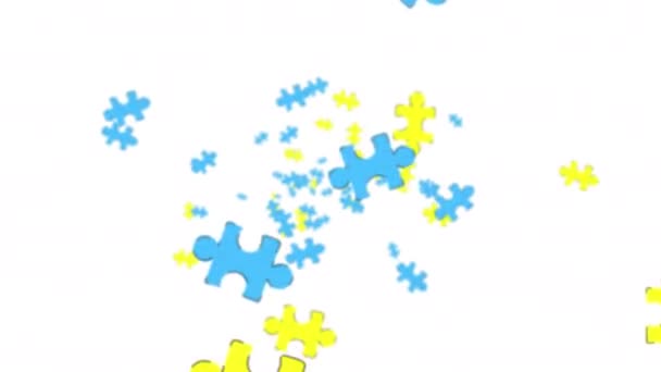 Flying Yellow Blue Puzzles White Screen Puzzle Ukrainian National Colors — Wideo stockowe