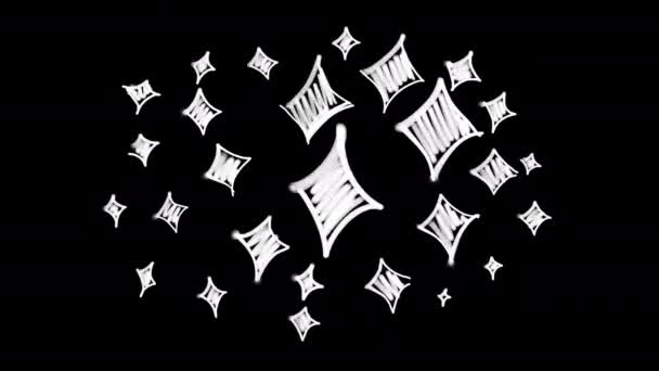 Pulsating Doodle Stars Black Screen Animation Drawn Shining Sequins Concept — Vídeo de Stock