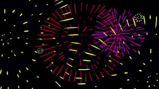 Cartoon Multi Colored Fireworks Black Screen Holiday Effects Cartoon Style — Vídeos de Stock