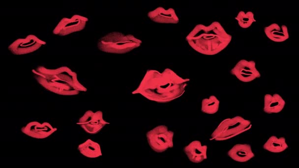 Doodle Lips Animation Black Screen Air Kisses Hand Drawn Style — Αρχείο Βίντεο