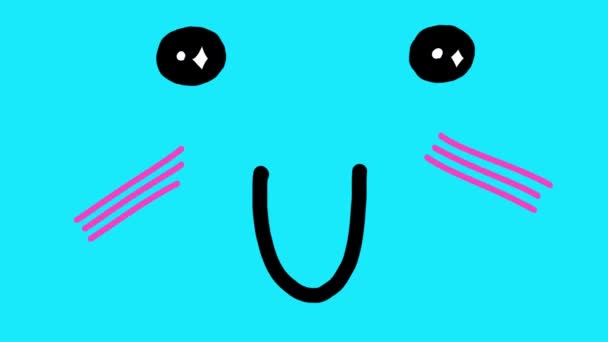 Animation Cute Blinking Face Blue Screen Cartoonish Emotion Shyness Joy — Stock Video
