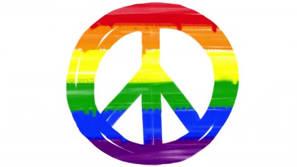 Cartoon Hippie Sign Rainbow Lgbt Color White Screen Stock Animation — Stockvideo