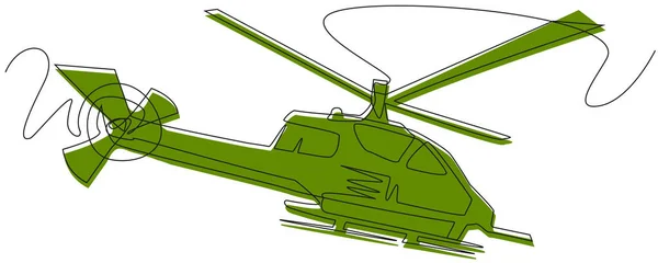 Green Helicopter One Line White Background Military Aircraft Abstract Doodle — Stock Vector