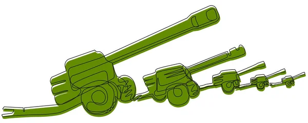 Green Howitzers One Line White Background Military Artillery Abstract Doodle — Wektor stockowy