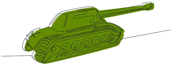 Green Tank One Line White Background Military Transport Abstract Doodle — Stockvektor