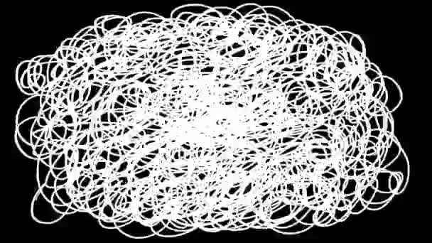 White Chaotic Curls Hand Drawing Black Screen Animation Doodle Texture — Vídeos de Stock
