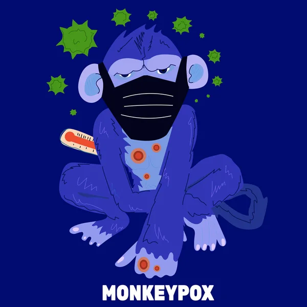 Sick Monkey Monkeypox Dark Blue Dangerous Virus Transmitted Primates Stock — Stock vektor