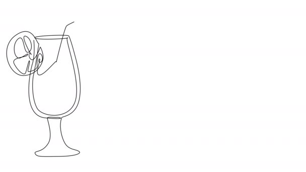 Self Drawing Colorful Cocktails One Line White Screen Stock Cartoon — Video Stock