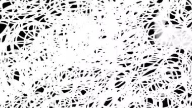 Animation of white twisted strokes on a black screen. A stock texture of manual drawing for overlay. The effect of thread knitting in dynamic motion graphics. 4k chaotic lines with alpha channel.