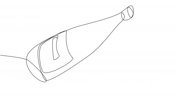 Self Drawing Bottle Champagne Glass Single Line White Screen Stock — Video Stock