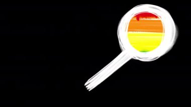Animation of a searching magnifying glass with a transition to the LGBT Flag with drawing texture. The concept of finding an event with a parade, non-traditional orientation, and equality.