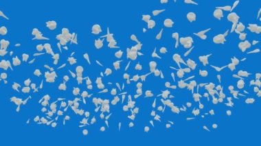 Many 3D teeth flying on a blue background. Animation of the dentist's video and healthy teeth. Stock video with a pattern of teeth in 4k with an alpha channel.