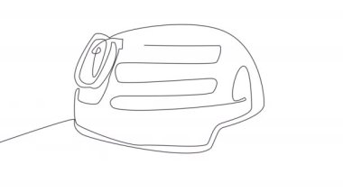 Self-drawing of an orange helmet in single line on a white screen. Animation of the concept of the employee's accessory. Stock 4k video for whiteboard about construction with alpha channel.