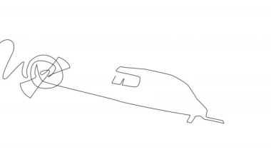 Self-drawing of a green helicopter in a single line on a white screen. Concept of military aviation. Minimalistic animation of a flying helicopter. Stock 4k video of the air force with alpha channel.