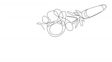 Self-drawing of green MLRS in single line on a white screen. The concept of a long-range military system. Minimalistic animation of the shot from Himars.