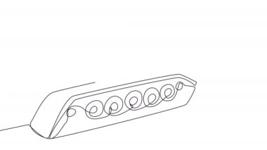 Self-drawing of a green tank in single line on a white screen. The concept of armored offensive military equipment. Stock 4k video symbol of war with alpha channel.