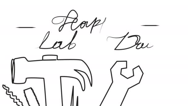 Animation Congratulations Labor Day Self Drawing Hammer Wrench Screwdriver Nails — Video