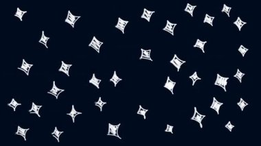 Animation of the doodle 2D stars on a black screen. A simple video with the evening sky. Video effect with shiny surface in 4k with alpha channel.