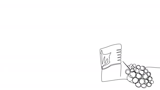 Self Drawing Bottle Wine Groan Grapes One Line White Screen — Vídeo de Stock