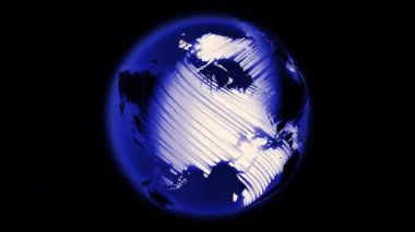 A 3D globe Earth with dashed contours of sketched continents on a black screen. 4k animation of a rotating planet in a hand-drawn style with an alpha channel. Stock video globalization and travel.