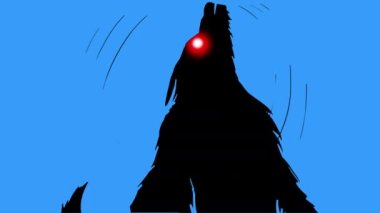 Animation Werewolf attacks on a blue screen. A howling cartoon monster scratches with its claws. Video transition of the Halloween video with a mystical creature to 4k with an alpha.