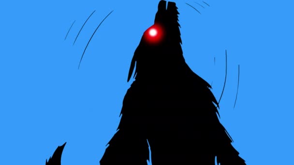 Weerwolf Kijkt Stralende Rode Ogen Animatie Videotransitie Met Huilende Reus — Stockvideo