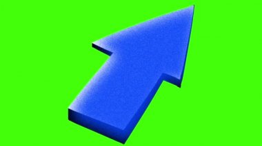 Yeşil ekranda gürültülü mavi oku tıklatıyor. Bilgisayar faresine tıklama fikri. Üst tarafı gösteren büyük bir ok. Alfa kanallı 4k hareket grafikleri. Borsa klipsi.