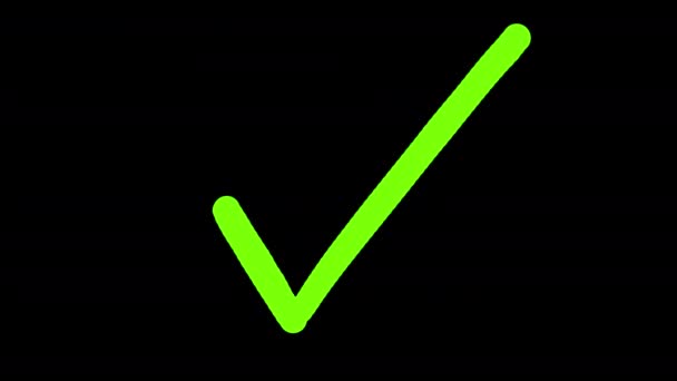 Анимация Зеленого Одобряющего Знака Черном Экране Иконка Готовой Задачи Альфа — стоковое видео