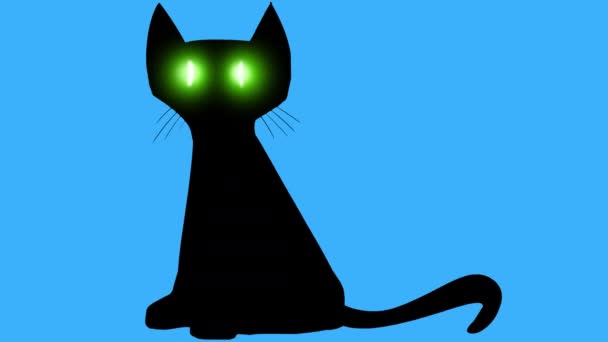 Eine Mystische Schwarze Katze Mit Grün Leuchtenden Augen Auf Einem — Stockvideo