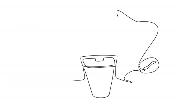 Саморисование Пластиковой Чашки Кофе Зерна Одну Линию Белом Экране Понятие — стоковое видео