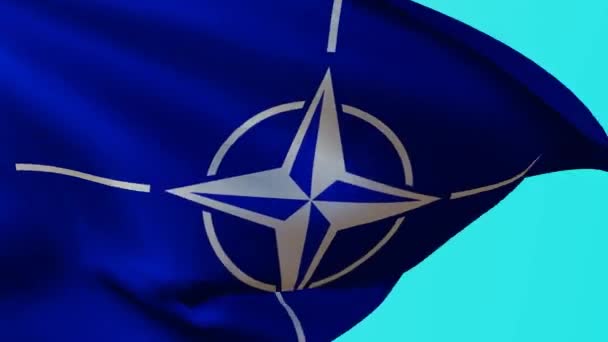 Bandeira Ondulada Bloco Nato Num Ecrã Azul Animação Símbolo Unificação — Vídeo de Stock