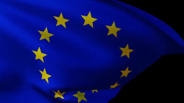 Bandiera Sventolante Dell Unione Europea Uno Schermo Nero Animazione Del — Video Stock