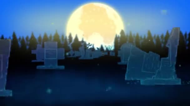Animação Cemitério Halloween Com Lâmpada Jack Contra Floresta Mística Vídeo — Vídeo de Stock