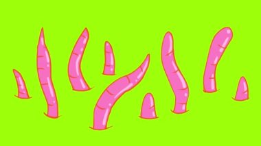 Çizgi film solucanları yeşil ekran boyunca ilerliyorlar. 4K 'da alfa kanalıyla parazitlerle et yemenin animasyonu. Deriye ya da çürük gıdaya karakter katmak için stok zombi etkisi.