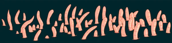 Cartoon Worms Make Way Out Ground Dark Background Vector Illustration — Stock Vector