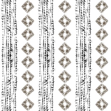 Shibori - Japonya 'dan gelen elle boyamaya direnme tekniği. Kusursuz tekrarlanabilir beyaz, kahverengi ve siyah vektör deseni, soyut arkaplan.