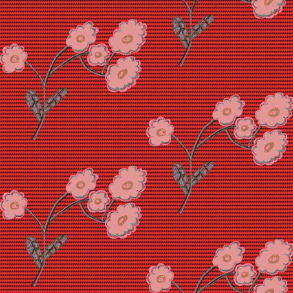 红色独特的花纹 粉红手绘花朵 抽象的 艺术的黑色和红色纹理背景 — 图库矢量图片