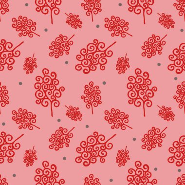 Çiçek buketi gibi dizilmiş alimler, açık ve noktalı koyu kırmızı. Kusursuz tekrarlanabilir vektör deseni.